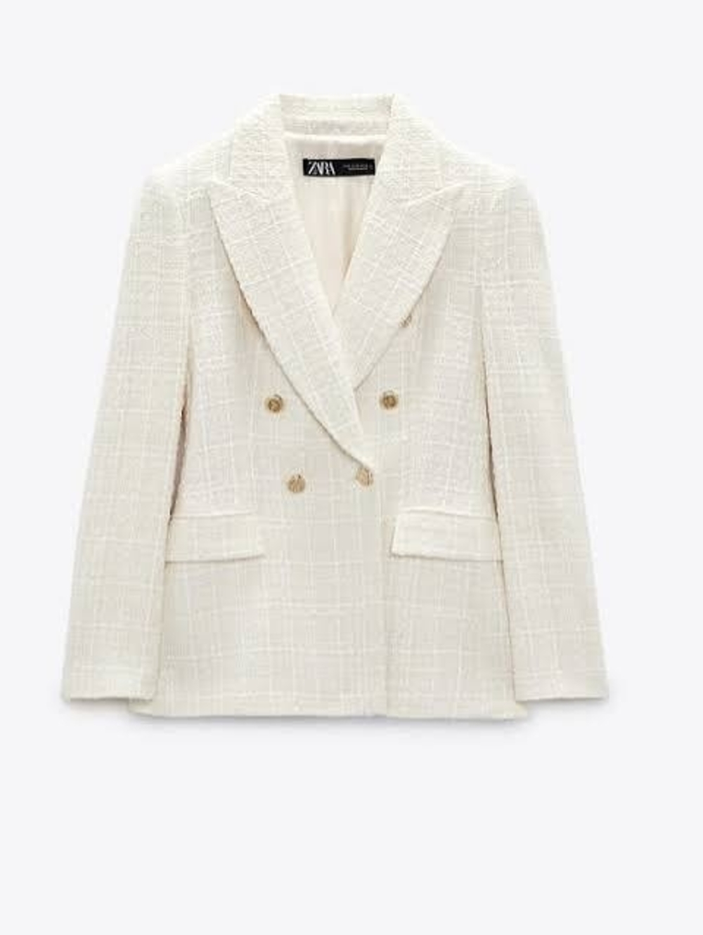 NWOT ZARA TEXTURED DOUBLE BREASTED BLAZER - White Size M
